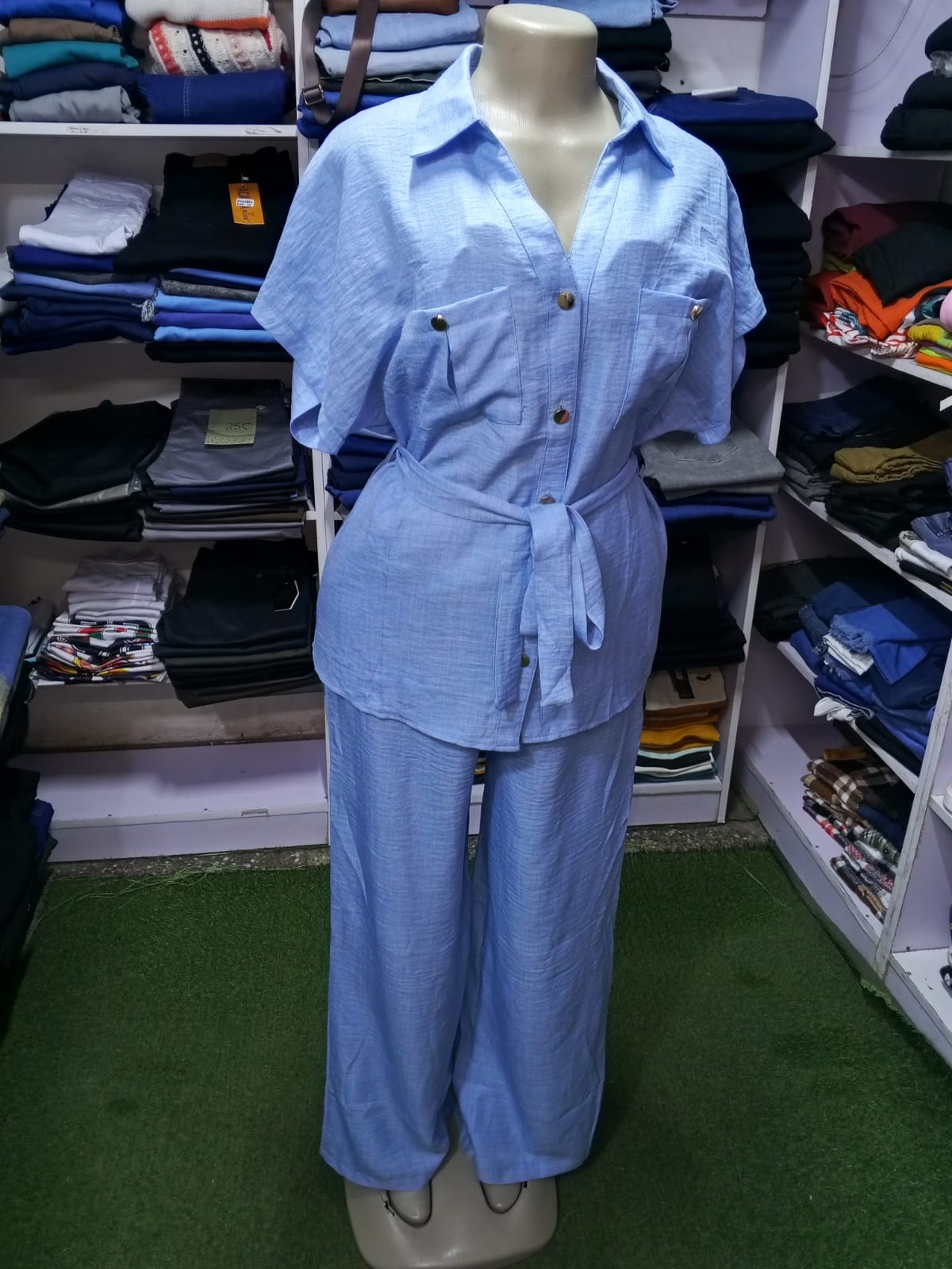 Elegant Linen Matching Top & Trouser Set