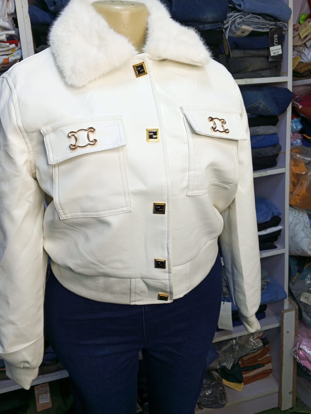 White Cropped Faux Leather Jacket