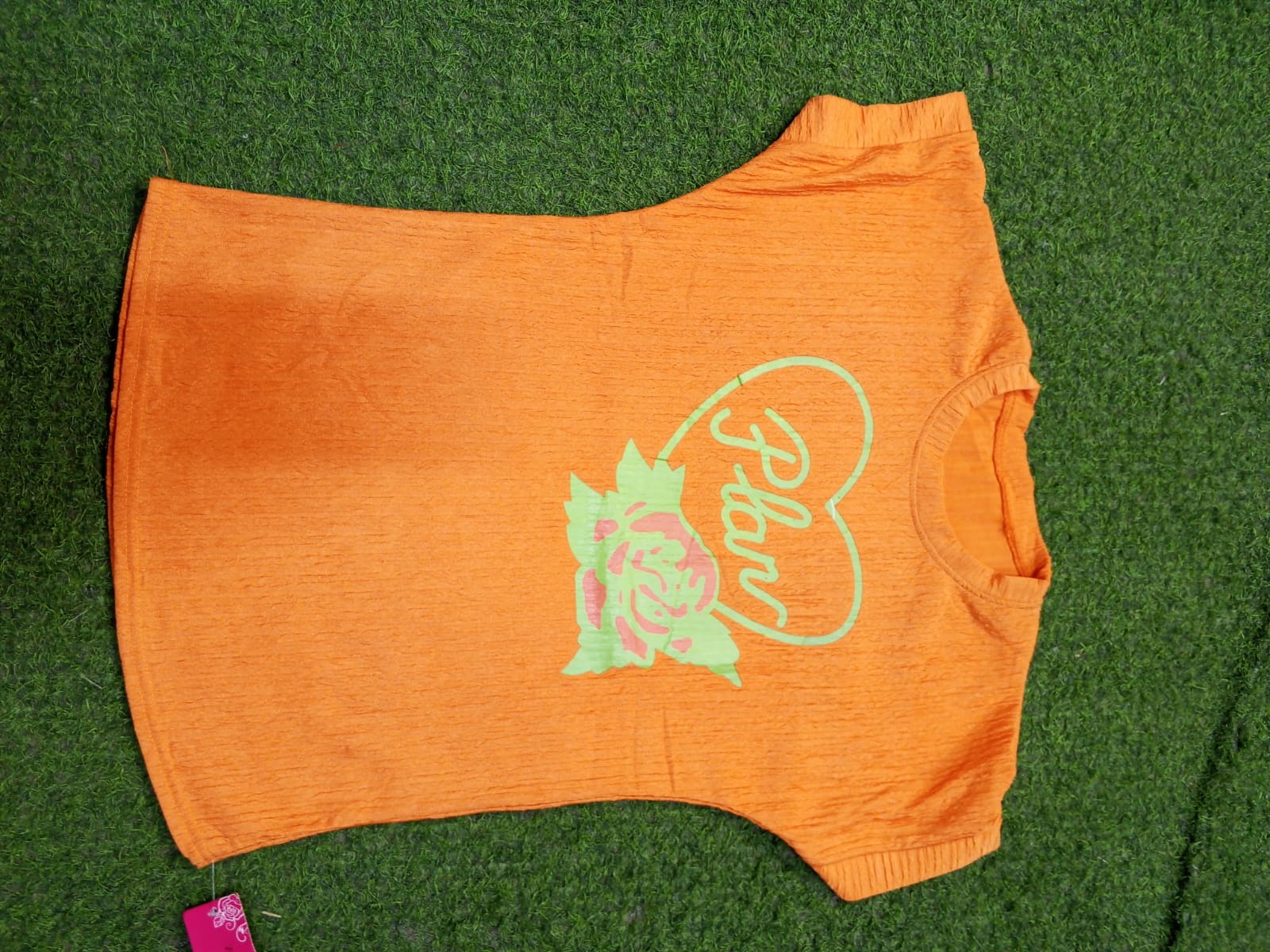 Vibrant Orange Rib-Textured Graphic Top